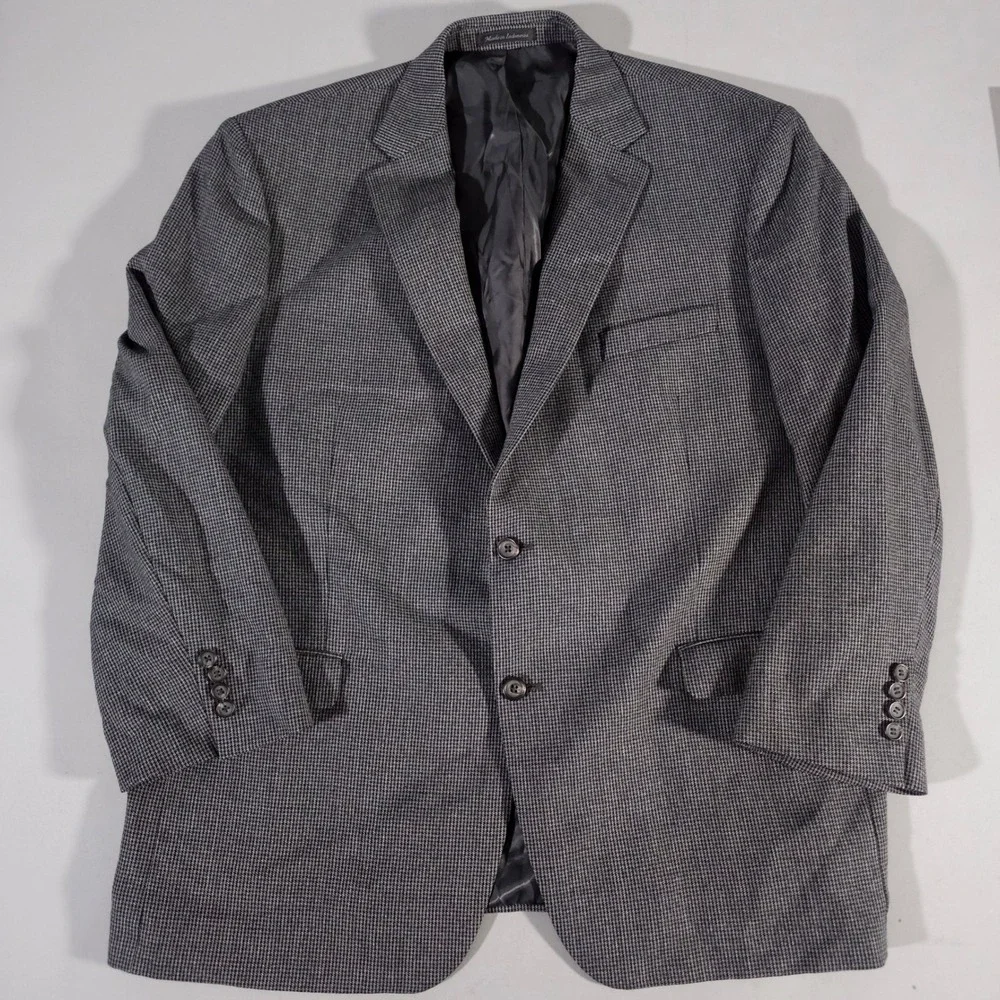 Lauren Ralph Lauren Blazer Mens 48R Grey Wool Micro Houndstooth Sport Coat